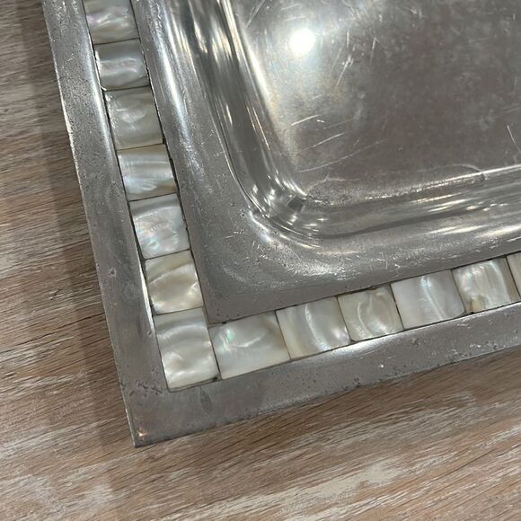 Antique Towle Silver Mother of Pearl & Aluminum Square Serving Tray 12 " x 12 " - Picture 3 of 8